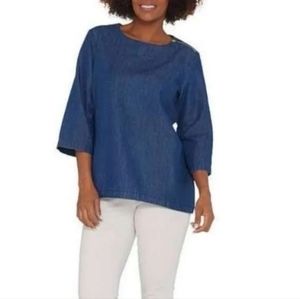 Martha Stewart Everyday Zipper Denim Chambray Top size XXL